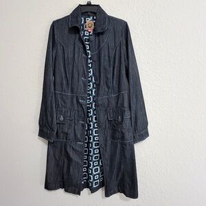 Freestyle Revolution Size M Lined Blue Denim Belted Coat/Shirt Dress 100% Cotton
